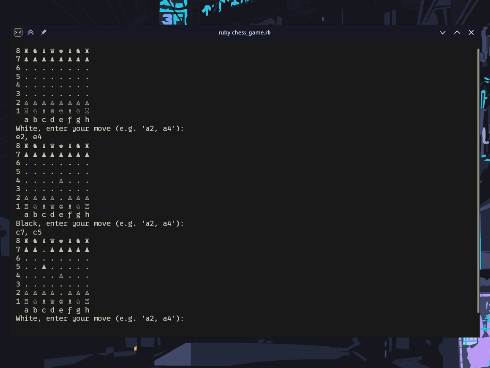 Ruby CLI Chess screenshot